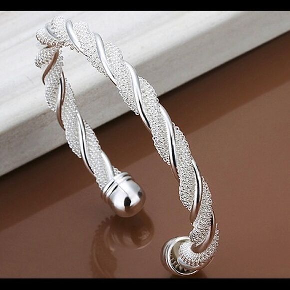 Silver Twisted Bangle Bracelet  - Picture 2 of 4